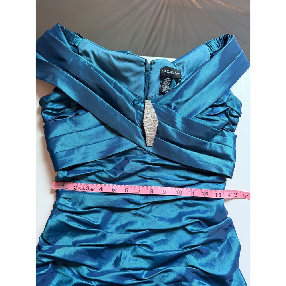 Vintage Cachet Maxi Rushed Dress Size 8 Petite Gown Teal Blue Prom Formal Y2K - Picture 11 of 12